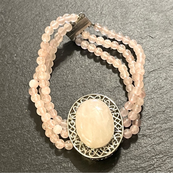 Pink Rose Quartz Beads and Stone Magnetic Stainless Steel Clasp 7.5” Bracelet - Picture 16 of 16